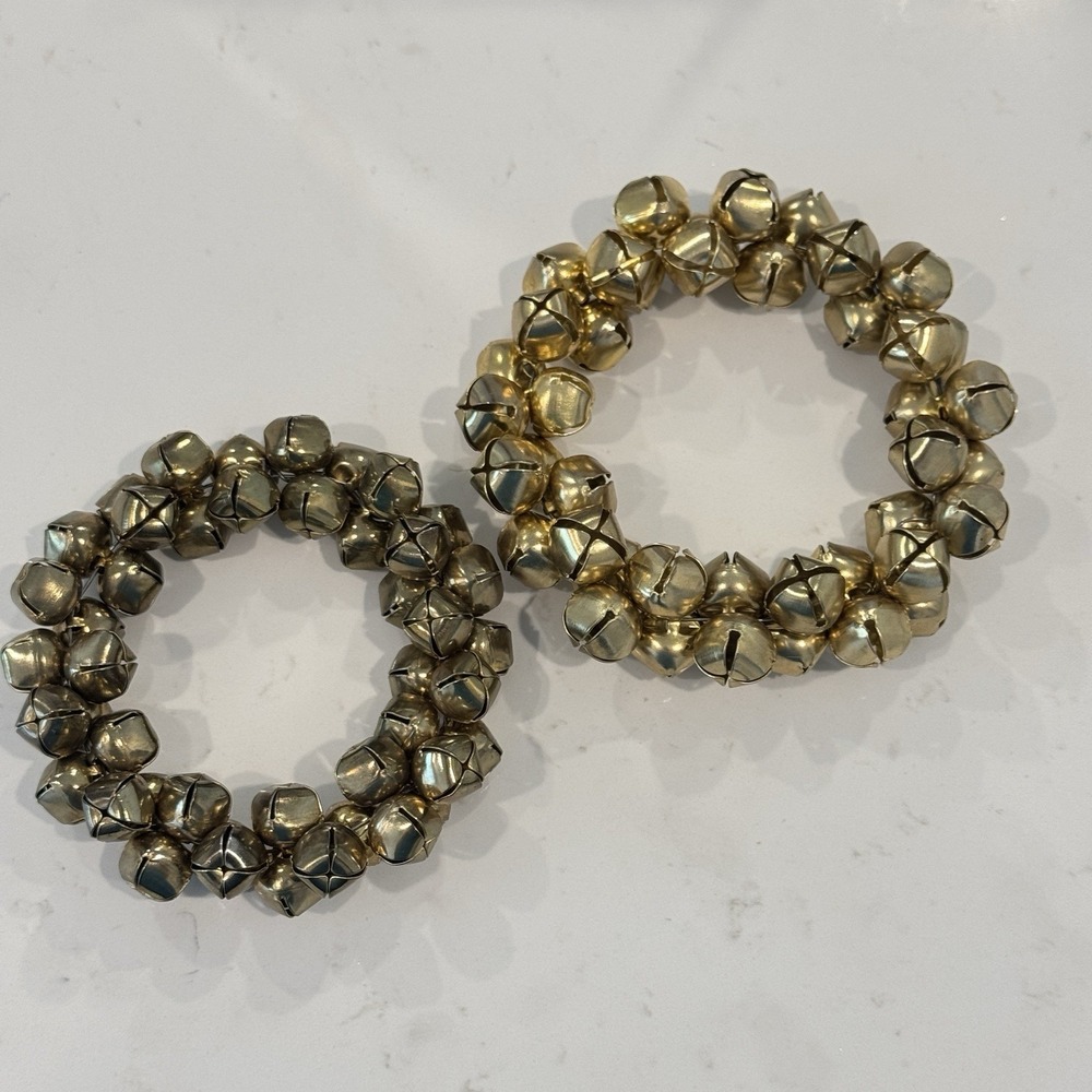 Vintage Brass Gold Tone Jingle Bell Christmas Wreath Lot 4" 5" Cottage Retro